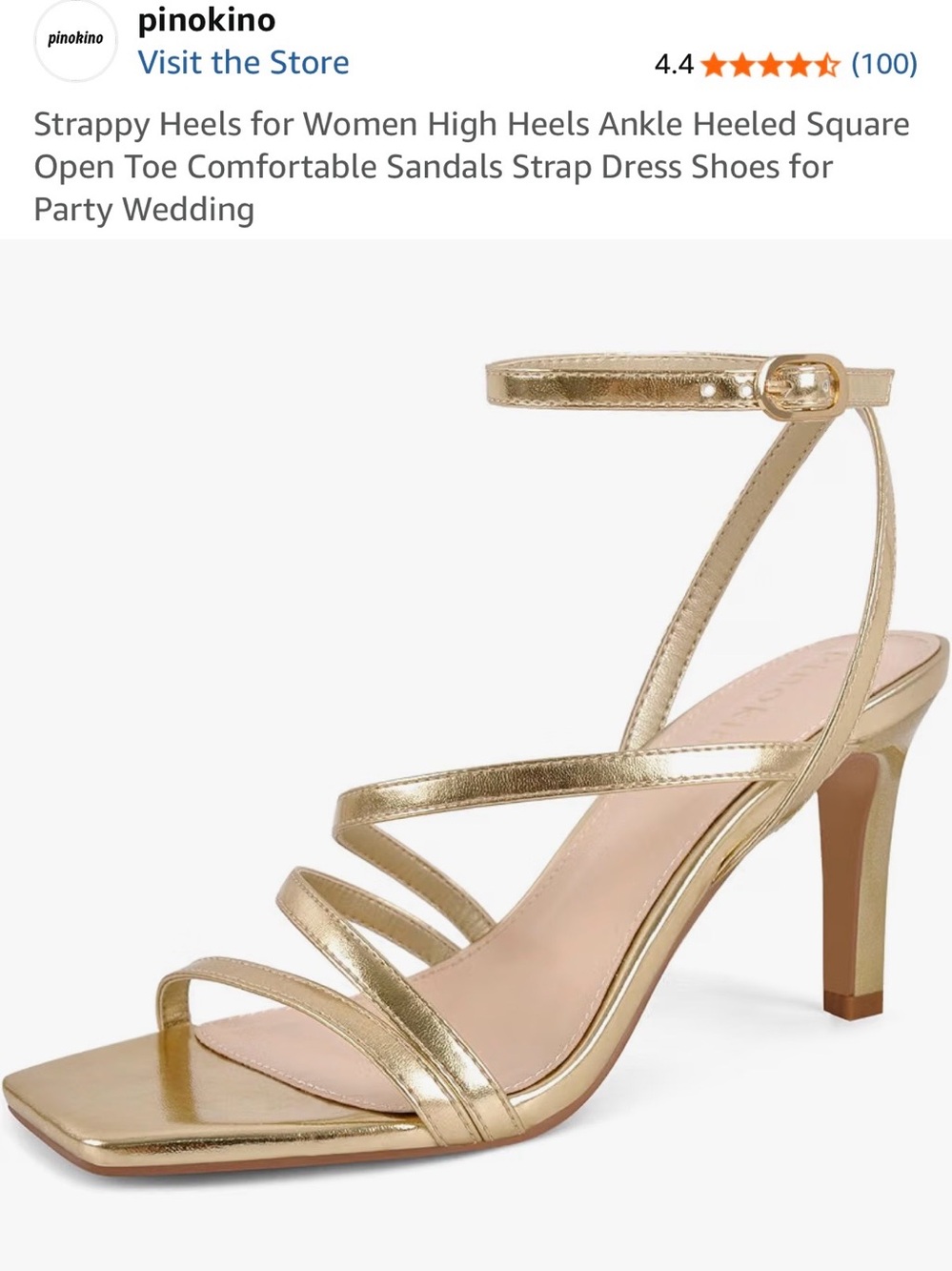 New Pinokino Metallic Gold Strappy Ankle-Heel Sandals for Women Size: 10.5